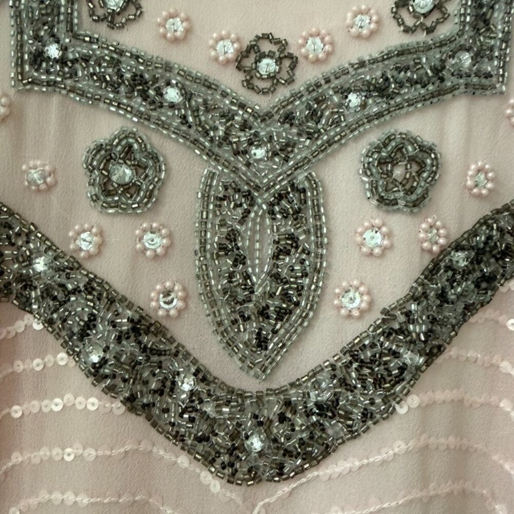FROCK AND FRILL Beaded Art Deco Dress | Blush & Silver | Size 8 - Picture 3 of 9